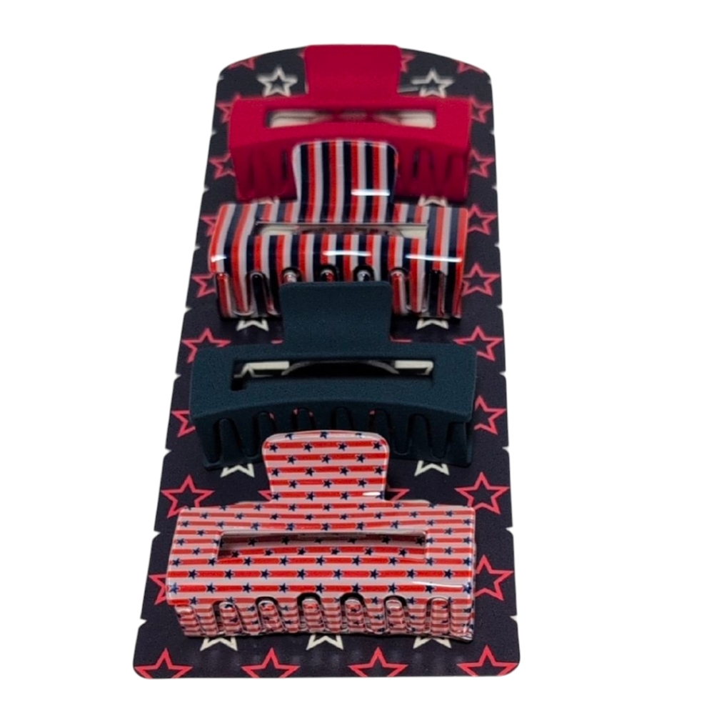 Nicole Miller Patriotic Red, White & Blue Hair Claw Clips Set of 4